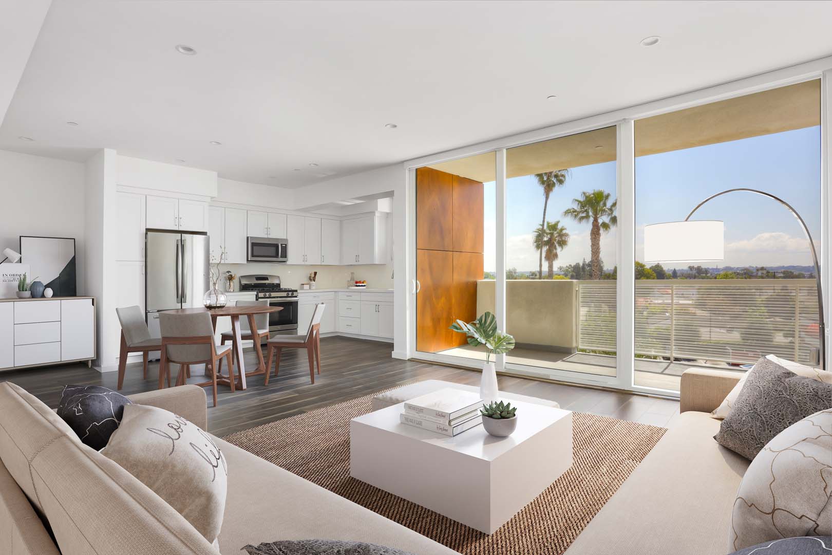 Culver City CA Luxury Apartments - The Lucky - Spacious Living Room with Wood-Style Flooring
